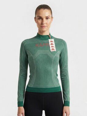 Kappa Women's Green Sweatshirt Size L/XL Geometric Yoga Red Logo Activewear